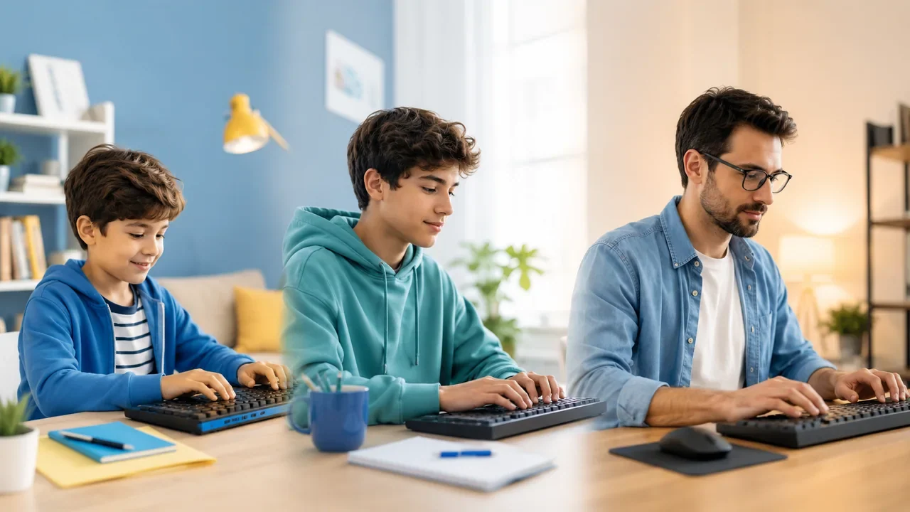 Typing speed by age guide comparing keyboard practice for children, teenagers and adults.